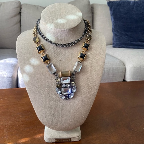 Stella and Dot Phoenix Statement Necklace Black and Gold Rhinestone Art Deco - Picture 1 of 7